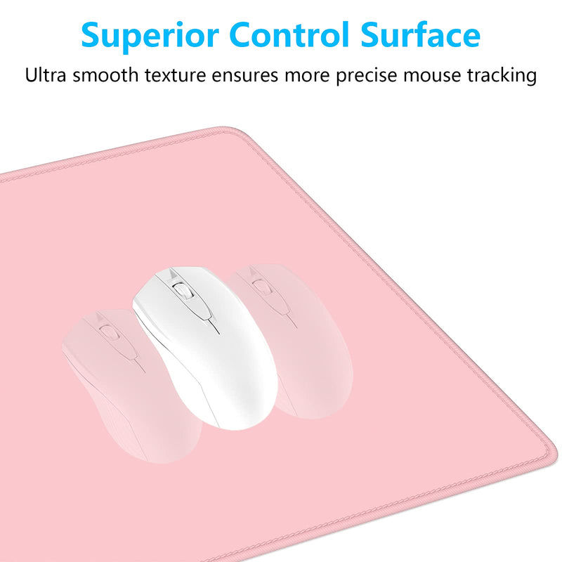 Dapesuom Large Mouse Pad, Extended Gaming Mouse Pad with Stitched Edges, Waterproof Desk Pads with Non-Slip Base, Computer Keyboard Pad, Big Mouse Mat for Laptop, Office, Home, 23.6 x 11.8 in, Pink XL Large (23.6" x 11.8" )