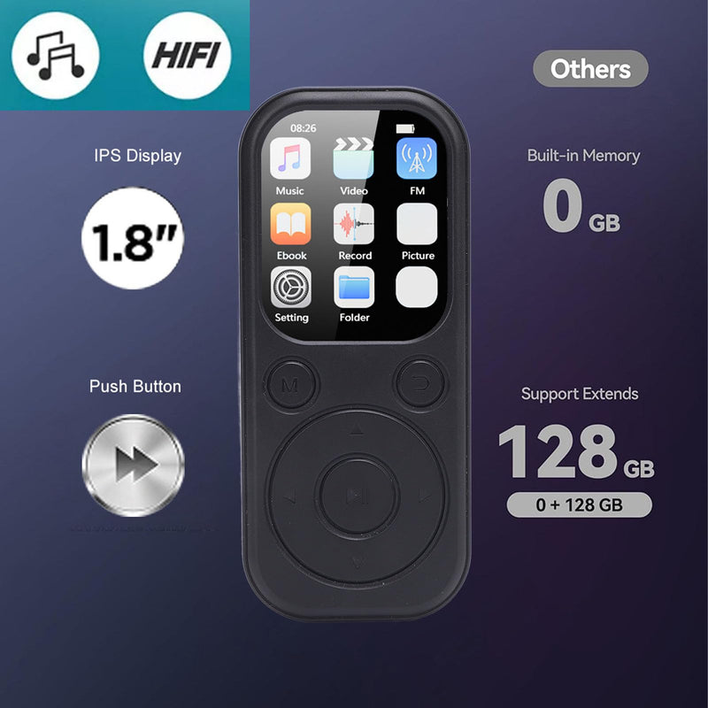[AUSTRALIA] - MP3 Player with Bluetooth 5.4, HiFi Sound Quality Portable Music Player with 2.01 Inch Screen, Rechargeable Digital Music Battery Powered, Support up to 128GB (Without Small Without Small Memory Card 