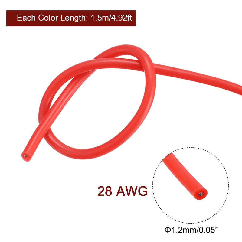 sourcing map 28AWG Electrical Wire Cable 1.5 Metre Stranded Wire Silicone Tinned Copper Wire Coil 0.08 mm² Solid Electronic Wire for DIY RC Model Lamps Household Appliances, 5 Colours 28AWG, 1.5m