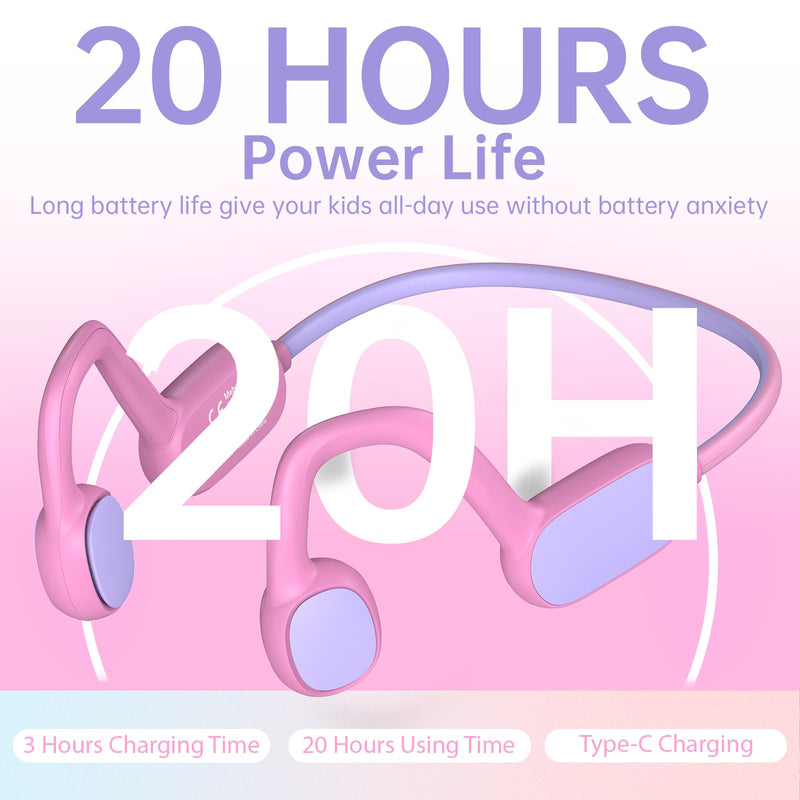 Kids Headphones, Bluetooth 5.2 Air Conduction Open Ear Headphones, 85dB Volume Limiting, Stereo Sound with Mic, IPX5 Waterproof, 20H Playtime, Perfect for School and Outdoor-Pink PinK