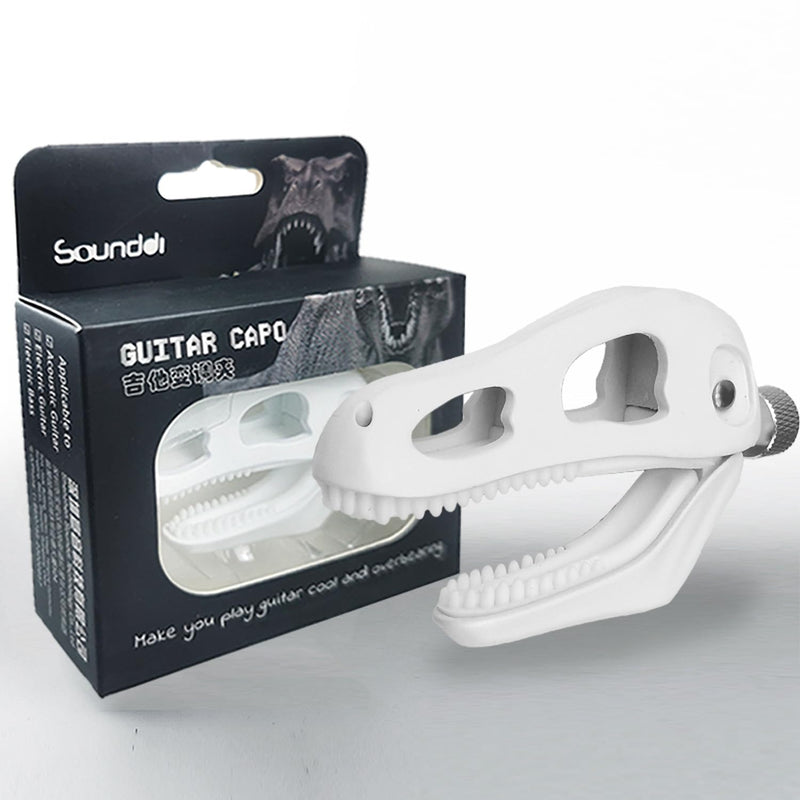 Dragon Skull Guitar Capo - Zinc Alloy Clamp with Silicone Teeth, Universal Adjustable Capo for Acoustic/Electric Guitars, Bass, Ukulele | Non-Slip Design, No Buzzing, Tyrannosaurus Head Shape (White) White