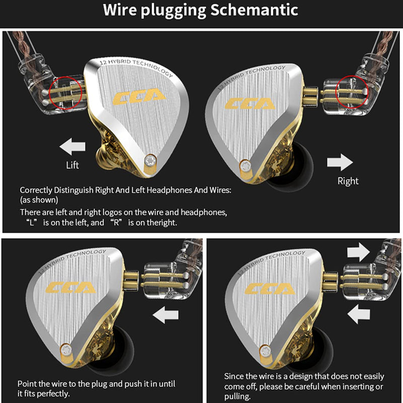 CCA C12 in Ear Monitor Headphones 5BA 1DD Hybrid HiFi IEM Earphones Noise Isolating Stereo Wired Earbuds for Musicians Audiophile Singers DJ no mic Gold