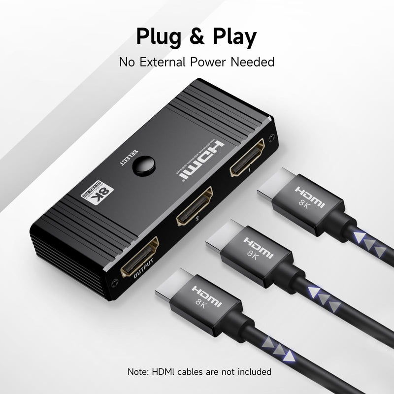 [AUSTRALIA] - HDMI Switch 2 in 1 Out, 8K@60Hz 4K@120Hz, Aluminum HDMI 2.1 Switcher, Supports VRR HDR10+ Dolby Vision 48Gbps HDMI Splitter, Perfect for Gaming, PS5, Xbox, Roku, Fire Stick(Black) Black 