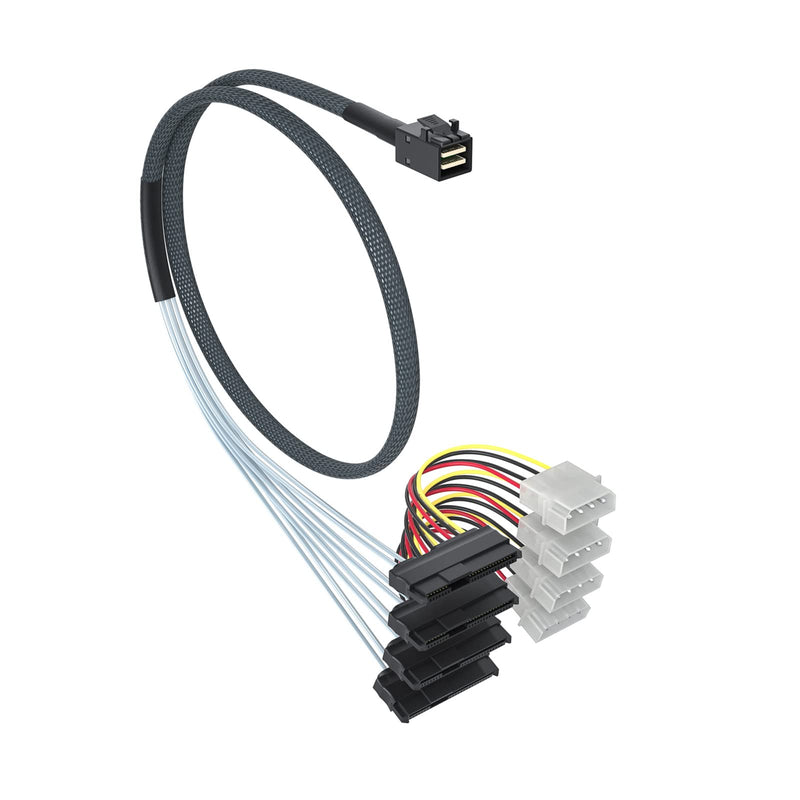 Internal Mini SAS HD SFF-8643 to 4xSFF-8482 Fan-Out SAS Cable with IDE Molex SATA Power for Raid Controller to Hard Drive, 12Gb/s, 0.5m(1.6ft)