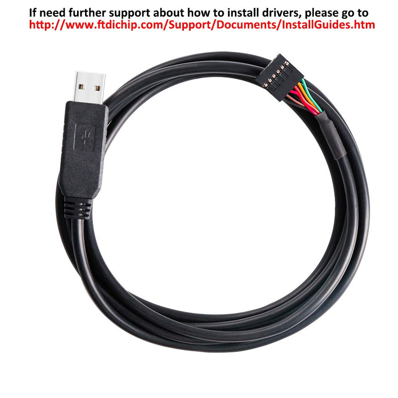 DTECH FTDI USB to TTL Serial 5V Adapter Cable 6 Pin 0.1 inch Pitch Female Socket Header UART IC FT232RL Chip Windows 11 10 8 7 Linux MAC OS (6ft, Black) 6ft/1.8m