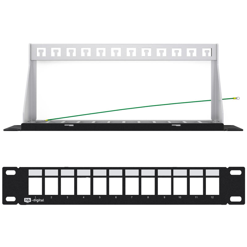 hb-digital 12 Port Patch Panel Distribution Panel Patch Panel Modular for RJ45 Keystone Module 10 Inch CAT 5 CAT 6 CAT 7 for Network Cabinet LAN Professional TIA568A TIA568B Switch Earth Cable - Black