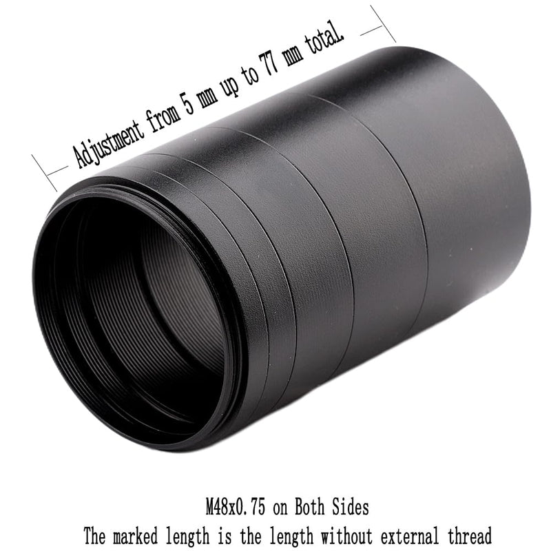 M48 2-Inch Extension Tube Kit — 5/7/15/20/30mm Rings — M48×0.75 Male & Female Threads — for DSLR/SLR Backfocus, Flatteners & Eyepieces — 5-Ring Set
