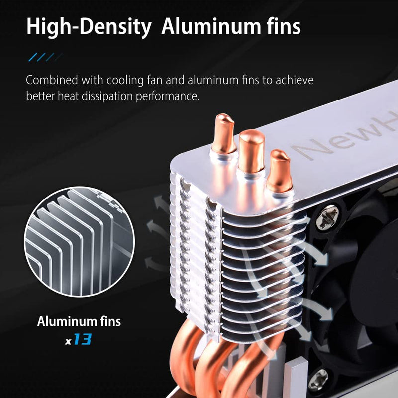 12V M.2 2280 SSD Heatsink with 40mm PWM Cooling Fan, Copper Heat Pipes and Thermal Pad, SSD Cooler for M.2 2280 NVMe & SATA SSD Only