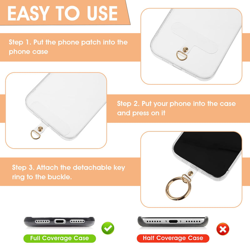 6Pcs Phone Lanyard Patch Pad with 6 Metal Spring Rings, Universal Phone Tether Tab Phone Strap Connector Multifunctional Mobile Phone Lanyard Patch for Most Cell Phones Cases(Gold) Gold