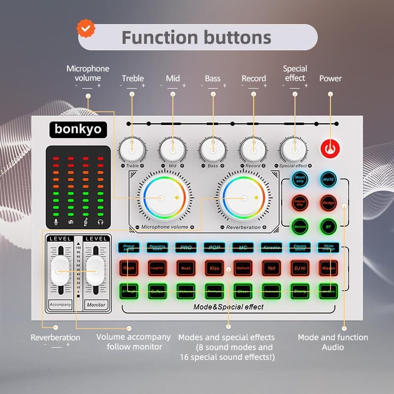 F999MAX Live Sound Card, Professional Audio Mixer & Noise Reduction, Metal Body & Indicator Panel, Audio Interface & Voice Changer, RGB Lighting Effects, DJ Mixer for Live/Gaming/Podcasting/Karaoke