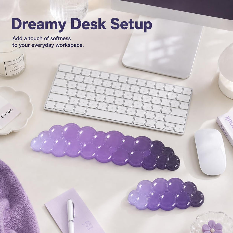 Cute Purple Cloud Wrist Rest for Women, Cooling Gel Support, Non-Slip Pad | Made for typing, coding, and creating, this cooling gel wrist support adds ergonomic comfort to office, home, and study