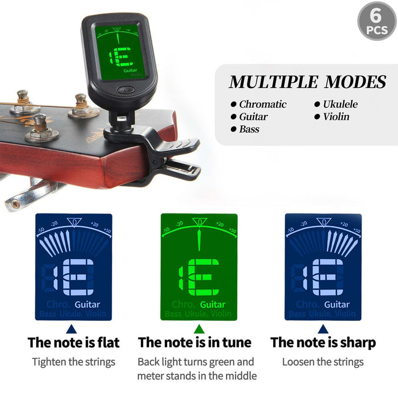 Guitar Tuner Clip On Ukulele Tuner 6 Pack for Guitar Bass Ukulele Violin Banjo Tuner