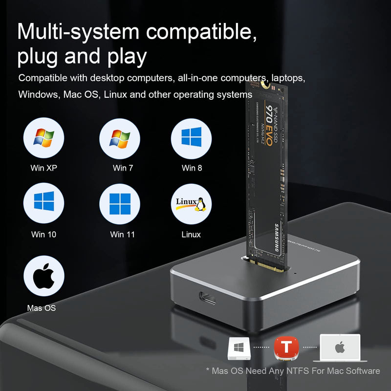 USB C M.2 NVME SATA SSD Enclosure, USB 3.1 Gen 2 10Gbps High Speed M.2 to USB Docking Station, Tool-Free USB C External, Aluminum NVME SSD Reader Adapter for 2230/2242/2260/2280 PGD7413