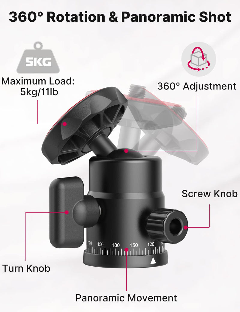 [AUSTRALIA] - Mini Ball Head, ULANZI H28 Panoramic Tripod Head + Dual Hot Shoe Mount DSLR Camera Mount Adapter Photograph Attachment Accessories for Action Cameras Cam Smartphone Light Microphone Loading 5.5lb 