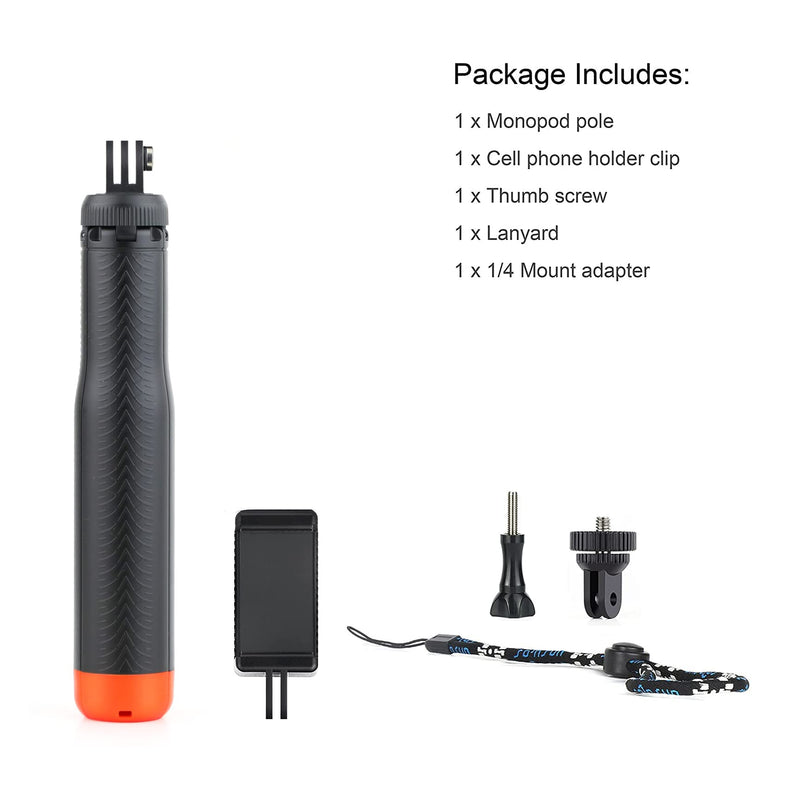 SOONSUN 4in1 Floating Selfie Stick Tripod for GoPro Hero 13 12 11 10 9 8 7 6 5 4 3 Session Max, AKASO, SJCAM Action Camera - As Waterproof Extension Monopod Pole Floating Handle Grip Tripod Stand Red