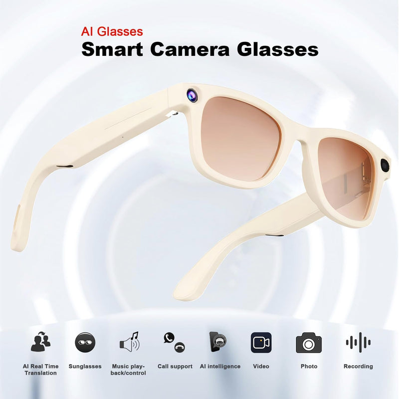 Woostar AI Smart Glasses Camera, 1080P Video Recording Glasses, Real Time Translation, Recording and Photo Taking, AI Voice Assistant, Open-Ear Audio