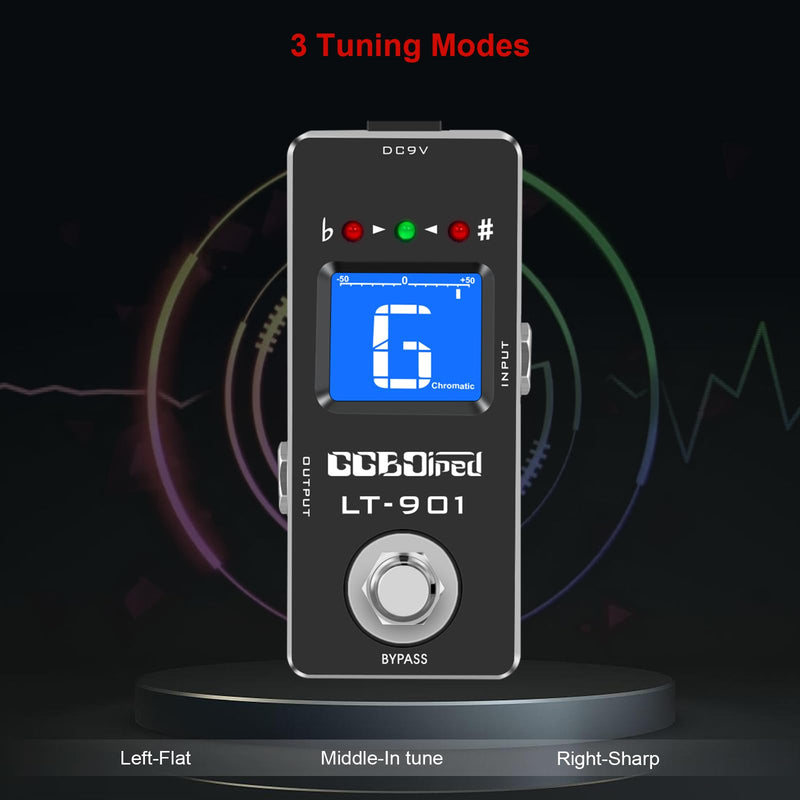 Tuner Pedal, High Precision Chromatic Guitar Tuner Pedal with LCD Indicator for Electric Guitar & Bass, Dual Independent Channel Mode, True Bypass Black Tunner Pedal