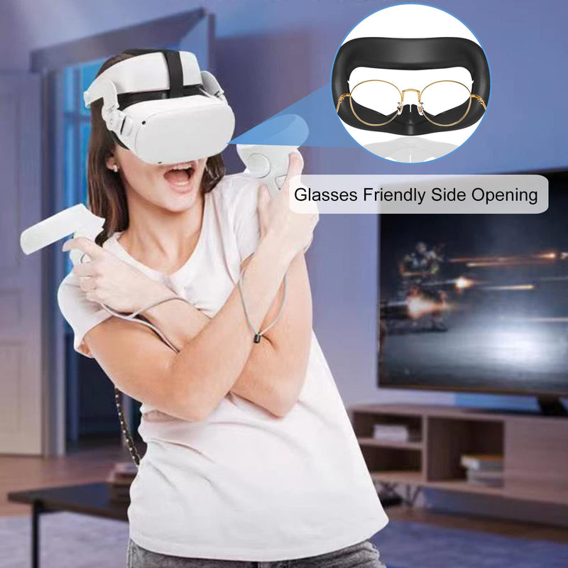 SUPERUS Head Strap & Silicone Face Cover Pad Compatible with Oculus/Meta Quest 2 Accessories, Enhanced Comfort, and Keep Your VR Headset Sweat-Free (Black) Head Strap + Face Cover