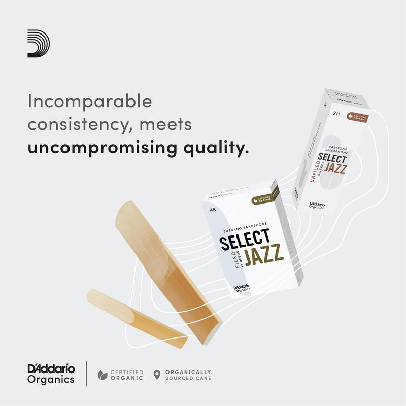[AUSTRALIA] - D’Addario Woodwinds - Organic Select Jazz Soprano Saxophone Reeds - Soprano Sax Reeds - Individually Sealed - Filed, Soft, Strength 3, 3-Pack 