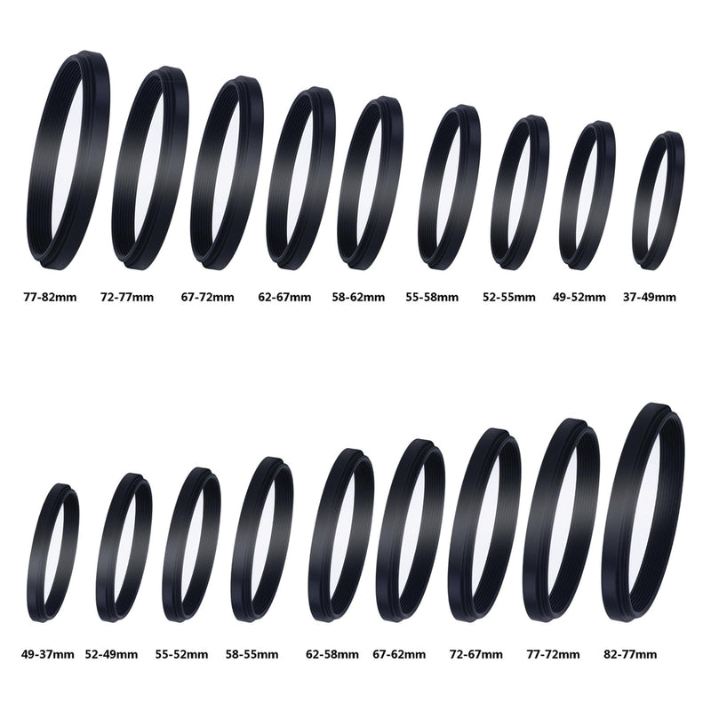 [AUSTRALIA] - Step Up Rings, Hisewen 18 Pieces Camera Lens Metal Filter Ring Adapter Set (9pcs Step Up Ring Set + 9pcs Step Down Ring Set) 