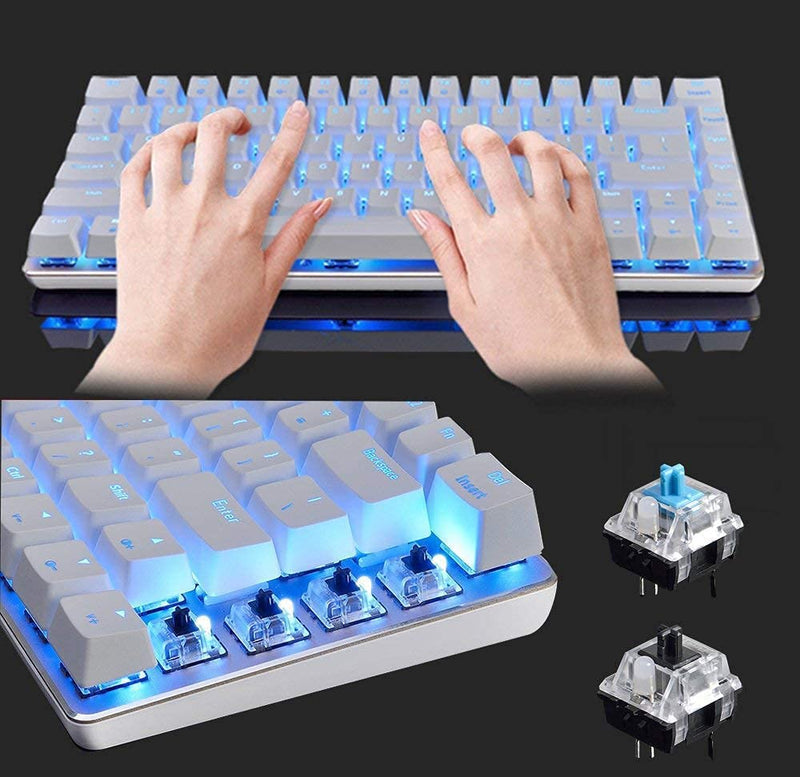 LexonElec Wired Gaming Keyboard AK33 Blue LED Backlit 82 Keys USB Mechanical Pro Gamer Keypad for Office Typists Playing Games (Black Switch,White) White