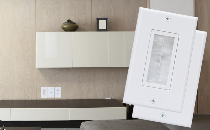 1 Gang Brush Wall Plate Decora Style White Brush Wall for Passing Through Speaker Wires/Coaxial/HDMI/Network/Phone/Audio/Video Cables, Pack of 12, White, 24 Screws Included