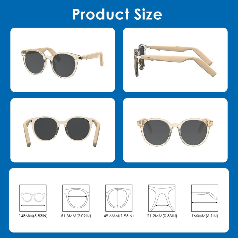 GetD Smart Glasses - Translucent Beige Frames, 100% UV & Glare Protection. Bluetooth AI Music Glasses for Men & Women with Polarized Lenses, AI Translator, 11H Battery Life, for Travel & Daily.