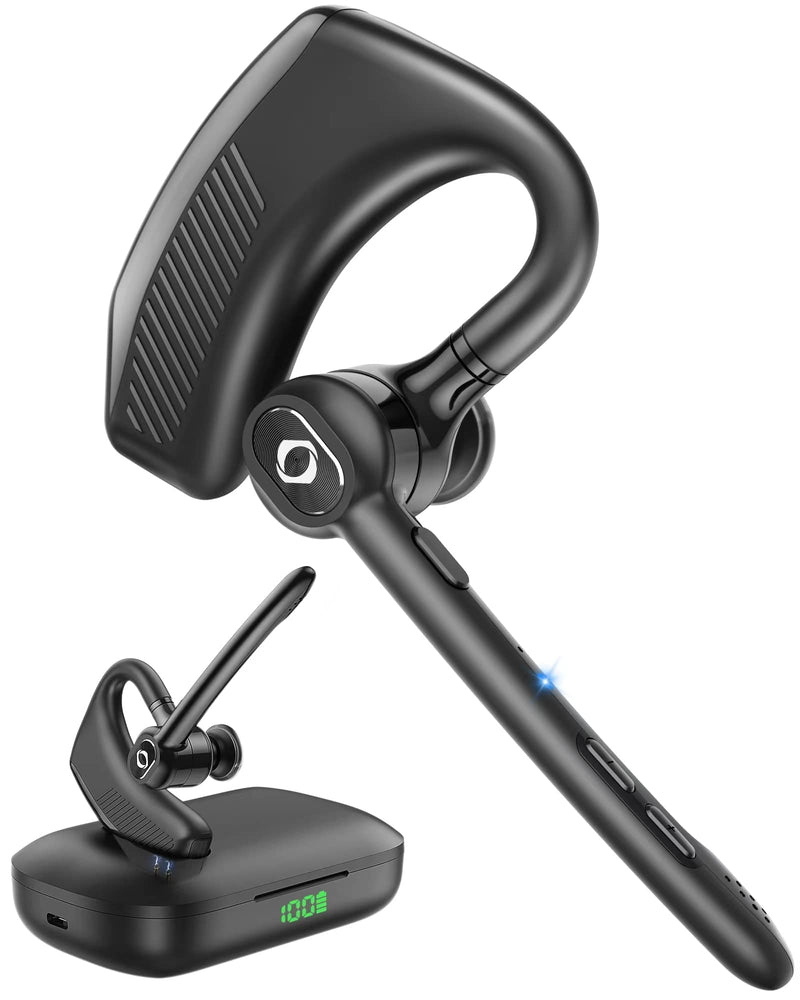 Bluetooth Headset Wireless Earpiece iPhone Android Wireless Charging Case Microphone Earpiece Handsfree Single Ear Headset LED Digital Display Phones Computer Work 180H Playtime 1000mAh Drivers