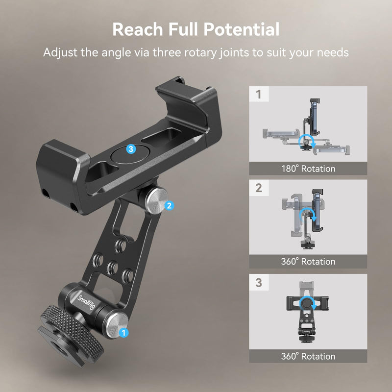 SmallRig Phone Support for DJI Stabilizers, Adjustment Phone Mount Adapter with 1/4"-20 Threaded Hole, Cold Shoe for DJI RS 4 Mini/RS 4 Pro/RS 3 /RS 3 Pro/RS 3 Mini/RS 2 / RS C2 / R S/R SC - 4301 with Cold Shoe Mount