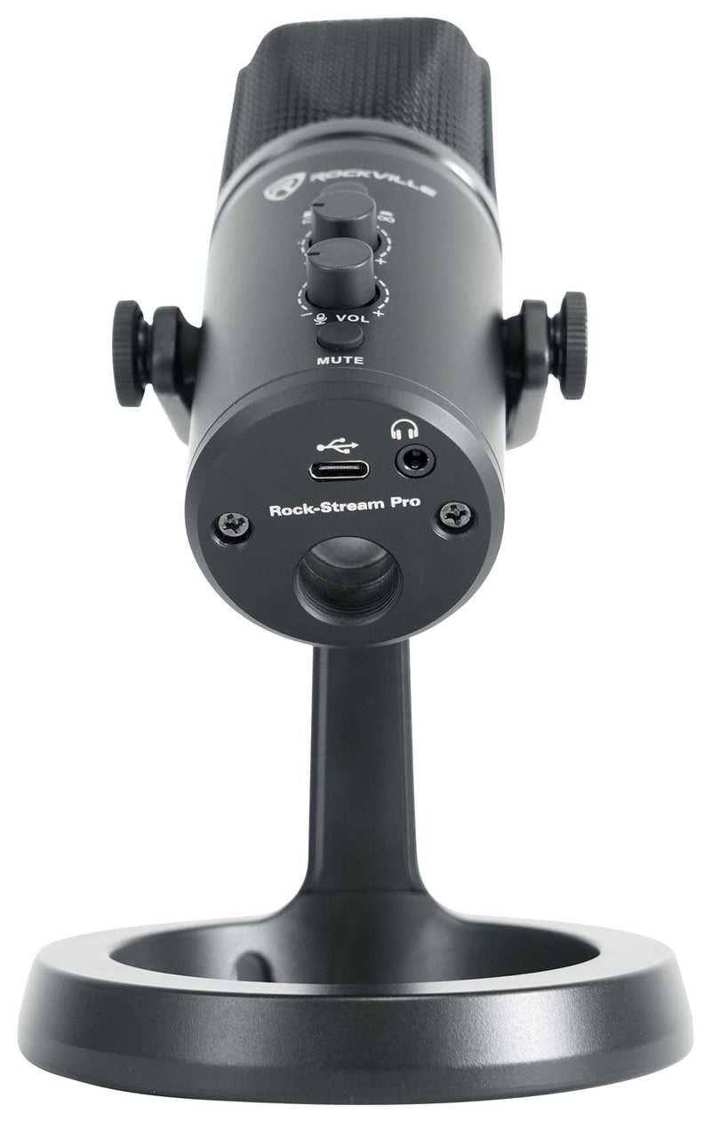 Rockville Rock-Stream PRO Dual Pattern USB Microphone, 24-Bit/192kHz, Cardioid/Bi-Directional, LED Clipping Indicator, Headphone Monitoring, for Gaming, Streaming, Podcasting