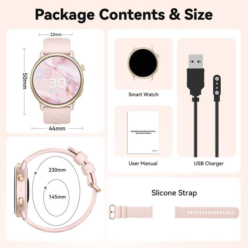 Smart Watch for Women Fitness Tracker: Waterproof Digital Womens Watches Make Answer Call Smartwatch for Android Phone iPhone Samsung Compatible Sleep SpO2 Heart Rate Monitor Running Step Pedometer Pink