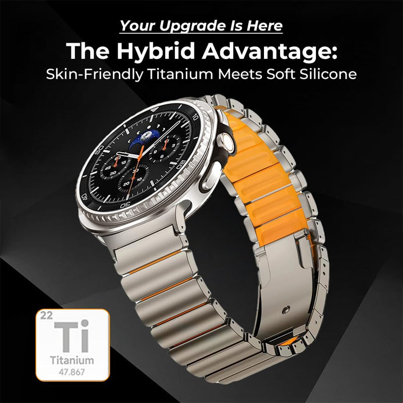 Titanium Silicone Band for Galaxy Watch 9 8 40/44mm 8 Classic 46mm | No Gap Metal Band for Samsung 9 8 with Hybrid Silicone Lining,Anti-Slip, No Hair Pull,Lightweight,Breathable,Fit Wrist 6"-9" titanium black 22mm