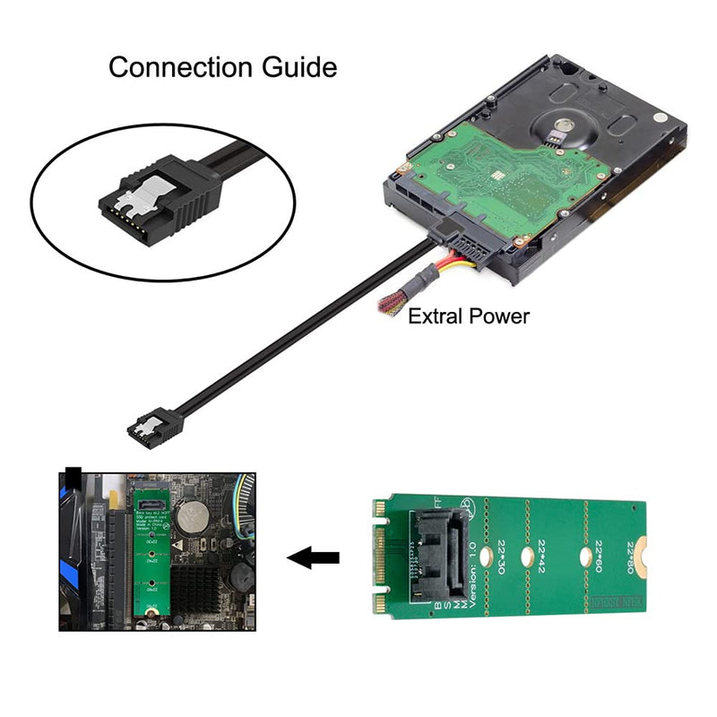 NFHK Motherboard NGFF B/M-Key M.2 to Vertical SATA 7pin Hard Disk Drive SSD PCBA Extension Adapter Green B/M-key to 1 SATA