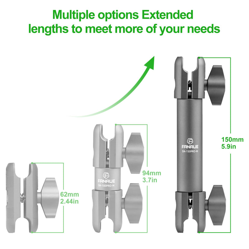 FANAUE Aluminum Double Socket Arm for 20mm Ball Mounts