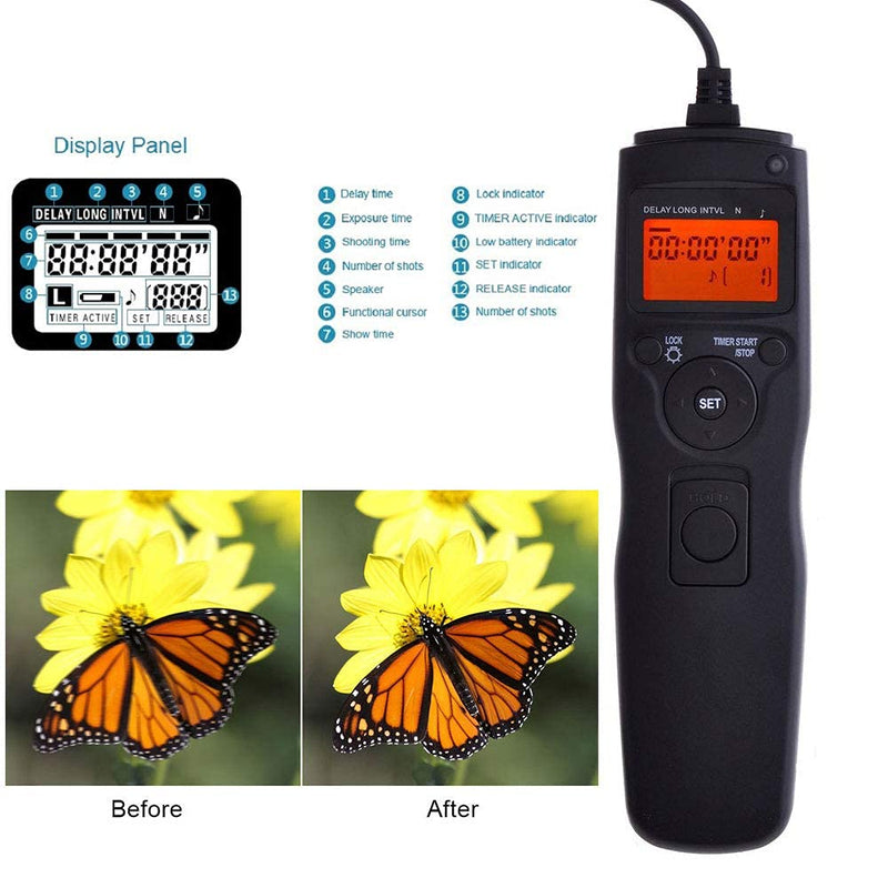 ABUYCS Camera Shutter Release Wired LCD Timer Remote Control Intervalometer Time-Lapse Photography Device Compatible for Sony Alpha A7 A7S A7R A3000 A7M2 A7R2 A7II A7III A7RIII A7SIII A6000