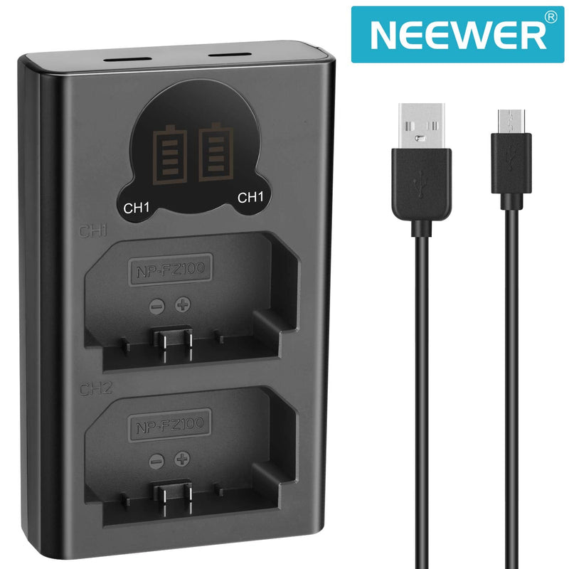 Neewer Dual USB Charger for Sony NP-FZ100 Battery, Compatible with Sony ZV-E1, FX3, FX30, A1, A9 II, A7R V, A7S III, A7 IV, A6600, A7C Cameras, Designed with LCD Display, Versatile Charging Options