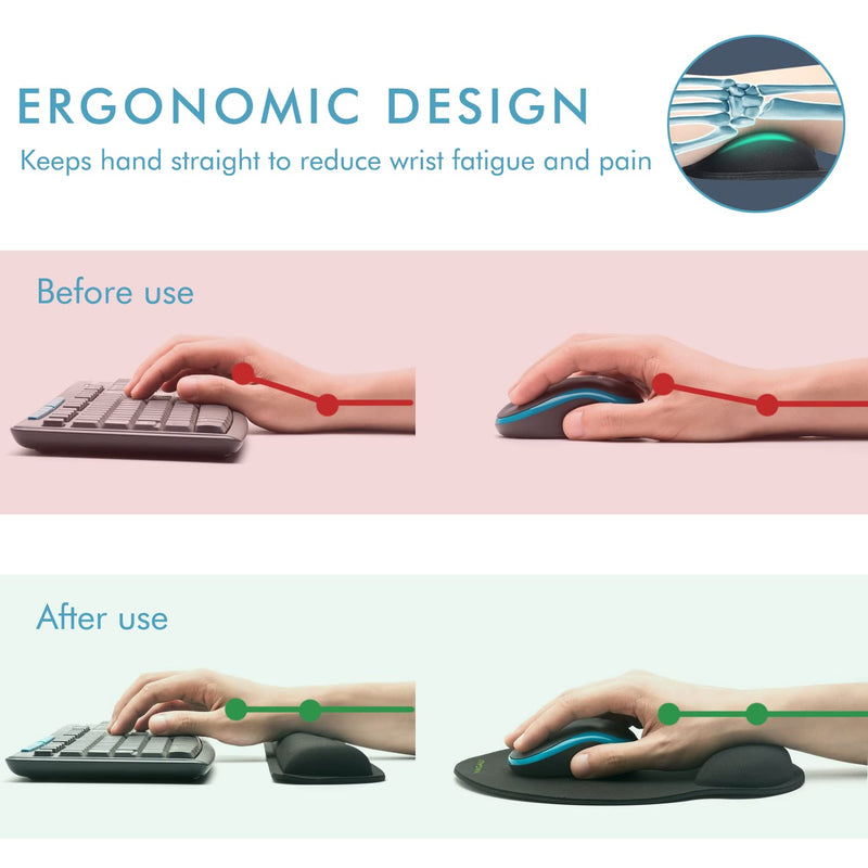 Comfy Mee Premium Memory Foam Keyboard and Mouse Wrist Rest Pads Set- for Comfortable Typing &Wrist Pain Relief (Pack of 2) Standard