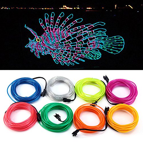 Searik LED Neon Light 16.4ft/5m, Portable Hot Pink EL Wire Glowing Rope Lights LED Strips String Light with Battery Controller for Halloween Decorations Party Favor Festival Car DIY Clothes Decor