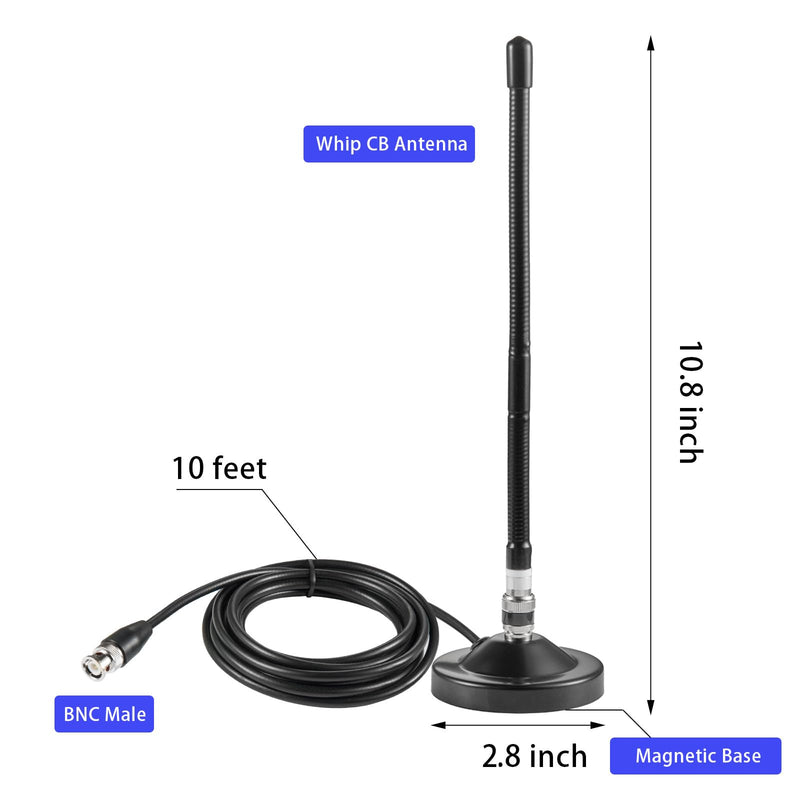 Long Range 27MHz Heavy Duty Magnetic Base Station Soft Whip CB Radio Antenna Kit for Cobra Midland Uniden Maxon President Anytone Vehicle Car Truck Mobile Handheld CB Radio Police Scanner, Eifagur Magnetic Base Antenna