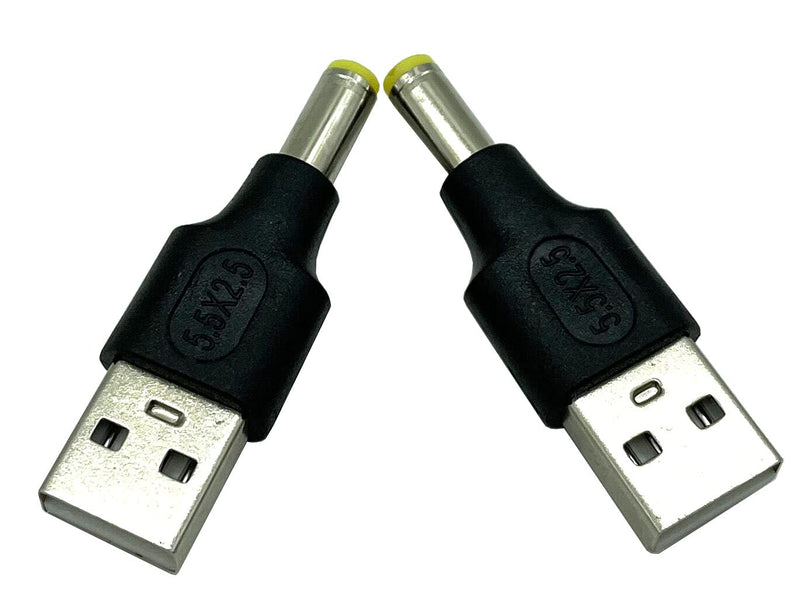 Dafensoy USB to DC Adapter, 2-Pack USB 2.0 A Male to DC 5.5 x 2.5mm Male Power Adapter for Charging Electronic Devices with DC or USB Ports (USB M/5.5x2.5) USB M/5.5x2.5
