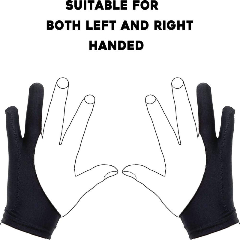AKX Artist Glove Large - 2 Pack Palm Rejection Drawing Glove for Graphic Tablet, iPad - Smudge Guard, Reduce Friction, 2-Finger, Elastic Lycra, Good for Left and Right Hand, Black | AK-02 L 2 Finger, Black