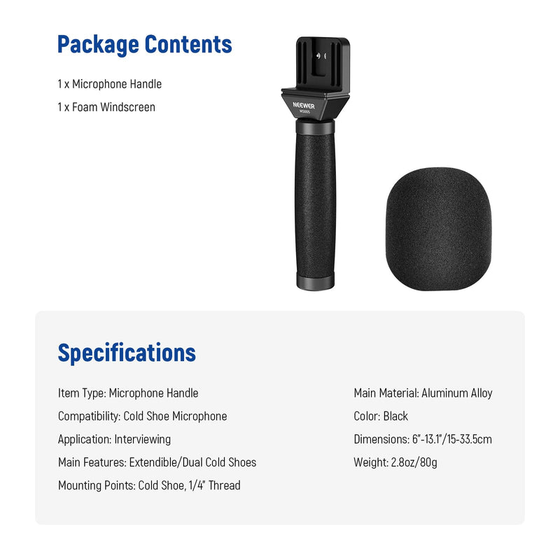 NEEWER 13"/33cm Telescopic Lavalier Microphone Handheld with Anti Off Cold Shoe Foam Windscreen Interview Mic Handle Compatible with Rode Wireless Go II DJI Mic CM31, MS005 MS005(33cm)