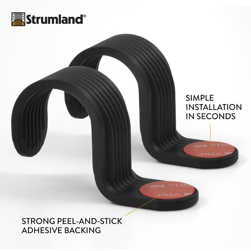 Strumland Music Cable Organizer Set (2-Pack) – Peel-and-Stick Cable Hooks for Guitar, Instrument, and Studio Cables, Adhesive Backing for Desks, Amps, & Surfaces (Black) Black