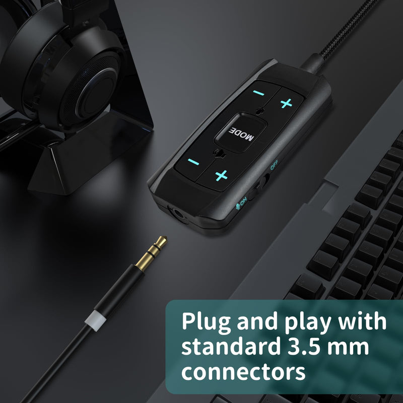 USB Sound Card Virtual 7.1 Surround Sound USB to 3.5mm Jack Audio Adapter Cable External Sound Card for PC/PS4/PS5/Mac/Stereo Headset, 6.5ft, Audio Control Box, Plug and Play