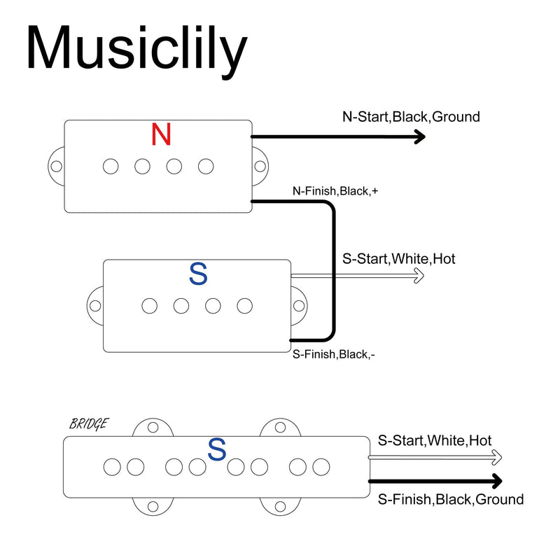 Musiclily Pro PJB-6070S Alnico 5 Single Coil Neck Bridge Pickups Set 10.5K/7.9K for PJ Bass, Black