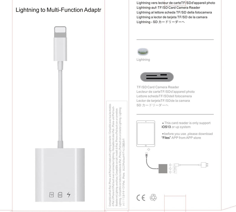 CARD READER Lightning to Multi Function Adaptor SD Card and Micro SD Solar Sells Product Guarantee