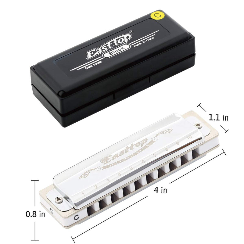 [AUSTRALIA] - East top Harmonica, Diatonic Blues Harmonica Key of C, 10 Holes Diatonic Blues Mouth Organ T008, Silver Harmonica For Adults, Professional Player and Students 