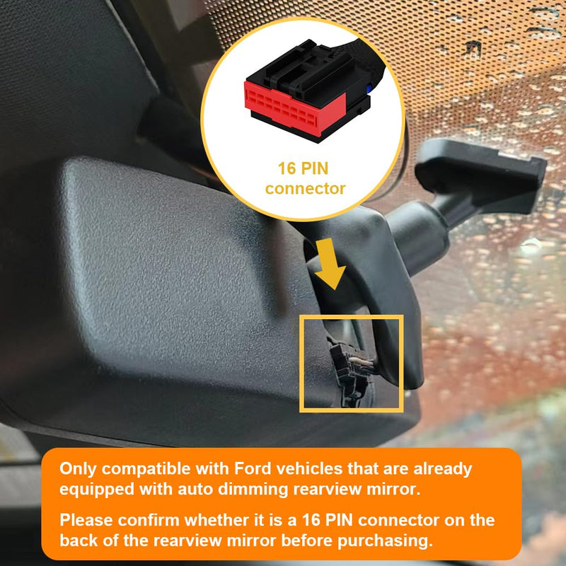 [AUSTRALIA] - Dash Cam Power Adapter (16-Pin) for Ford F150 250 350 Mustang, Bronco and More, Connects to Rearview Mirror, LED Display USB Power Source,Plug and Play, Easy to Install, 5V 12V Output, D3-013 