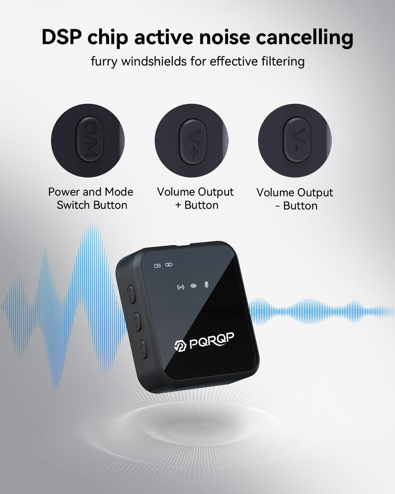 [AUSTRALIA] - PQRQP 3 in 1 Microphone for iPhone/Android/Camera, Wireless Microphones, 328ft Transmission, 18H Battery Life, Mini Microphone for Record Interview, Vlogs, YouTube, Tiktok, Preamps Ebony Black 