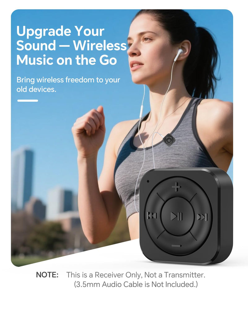 [AUSTRALIA] - MIPEACE Bluetooth 5.3 Audio Receiver for Wired Headphones, Car & Speakers, Bluetooth Headphone Adapter with Built-in Mic, Clip-On & Pass-Through Charging-BK Black 